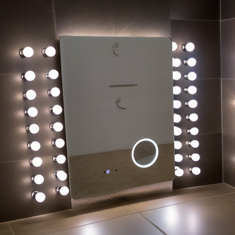 Framless Backlit Mirror with 10x magnifying glass Item # DZBM-5